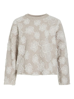 VIHayden O-Neck Embroidery Strik - Natural Melange